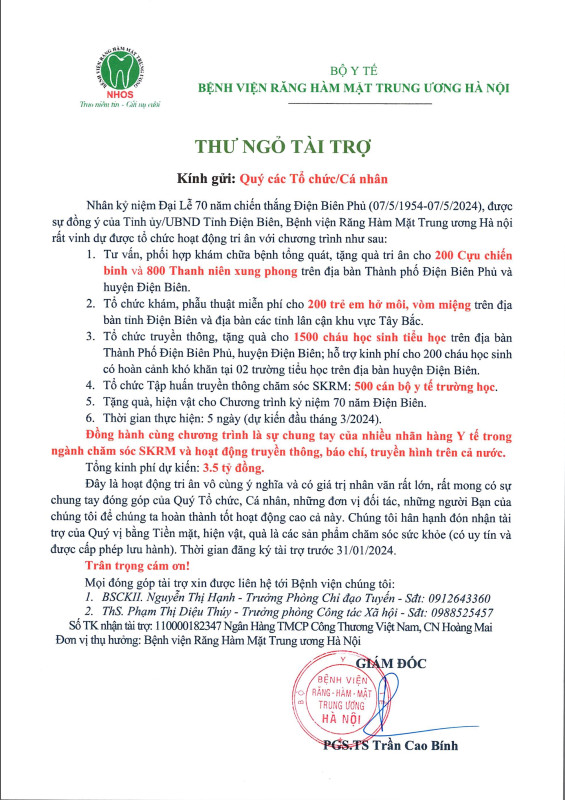 THƯ NGỎ TÀI TRỢ